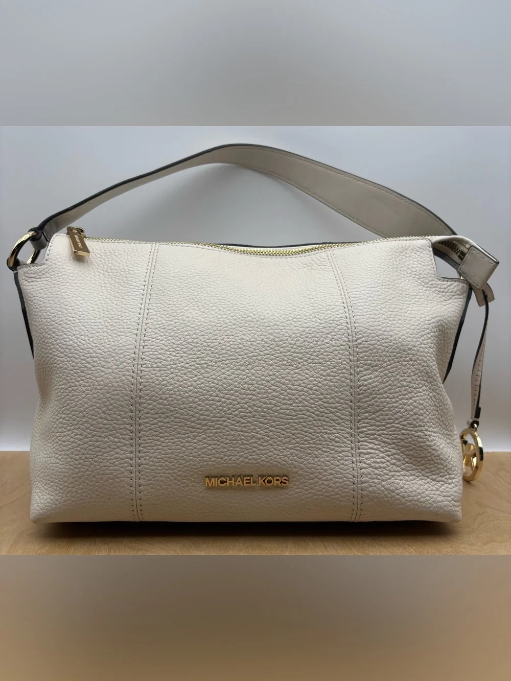 Michael Kors Brooke East West White Pebbled Leather Convertible Shoulder Bag